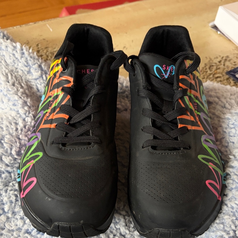 Skechers Black Shoes with Multicolor Heart Accents
